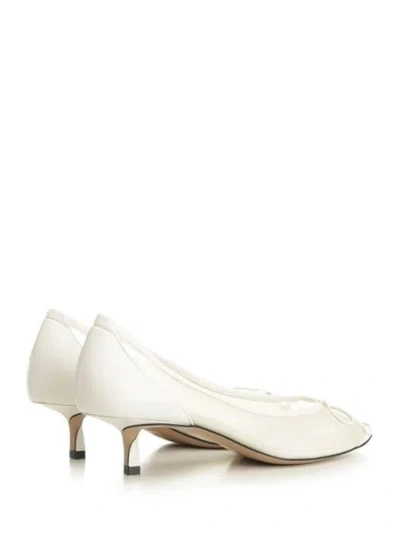 Jacquemus Tourni Bow-detailed Leather-trimmed Mesh Pumps In White
