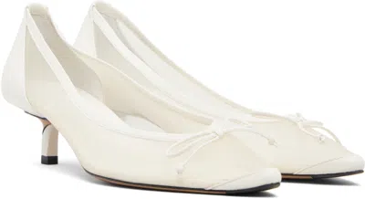 Jacquemus Tourni Bow-detailed Leather-trimmed Mesh Pumps In White