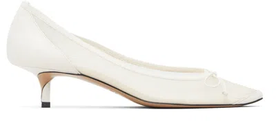 Jacquemus Tourni Bow-detailed Leather-trimmed Mesh Pumps In White