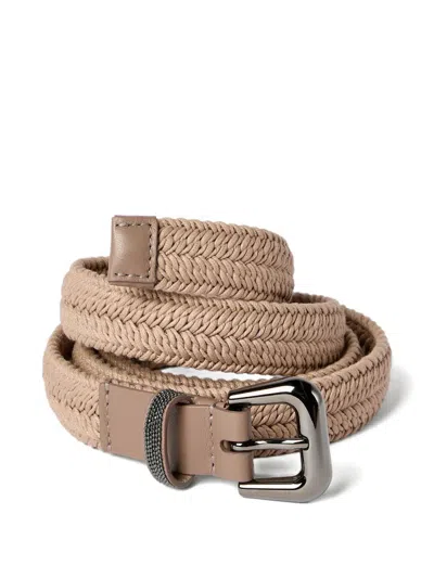 Brunello Cucinelli Braided Belt With Monili In Orange