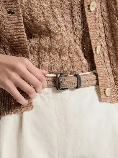 Brunello Cucinelli Braided Belt With Monili In Orange
