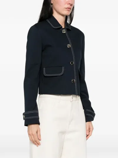 Liu •jo Topstitch Buttoned Jacket In Blue