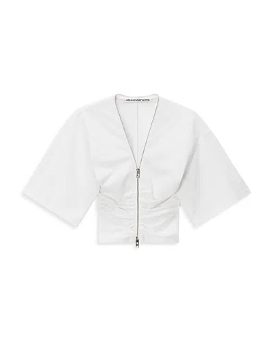 Alexander Wang Gathered T-shirt With Continuous Loop Zipper In White