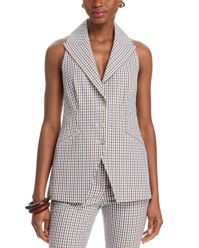 Veronica Beard Costa Stretch Cotton Gingham Vest In Gray