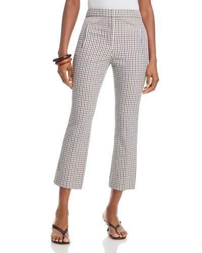 Veronica Beard Gingham Cotton Seersucker Cropped Slim Pants In Gray