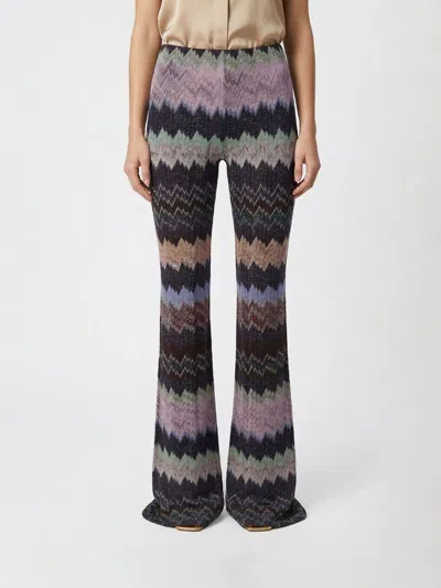 Missoni Zigzag Flared Trousers Textured Metallic Threads In Multi