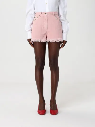 Valentino Knee Length Shorts Frayed Hem Floral Pockets Belt Loops In Multi