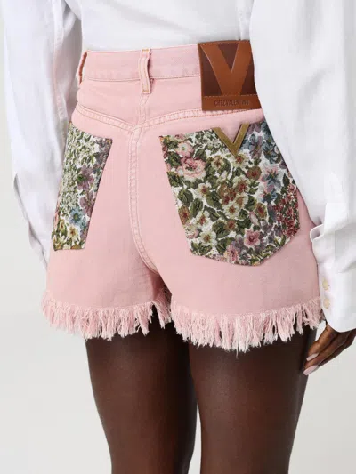 Valentino Knee Length Shorts Frayed Hem Floral Pockets Belt Loops In Multi