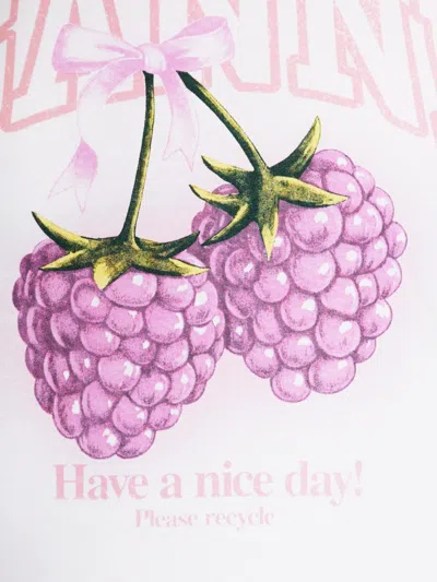 Ganni Cotton Crew Neck Graphic Print T-shirt In White