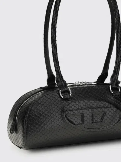Diesel Elongated Bowling Dome Shoulder Bag In Smooth Black Leather