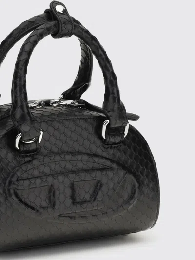 Diesel 1dr Dome-mini Bowling Bag In Snake-effect Leather In Black
