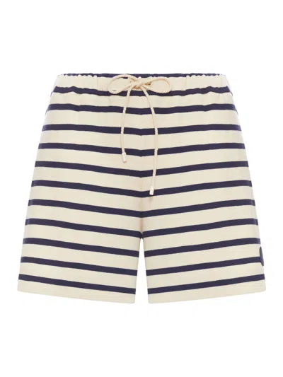 Moncler Striped Shorts With Drawstring And Logo In White