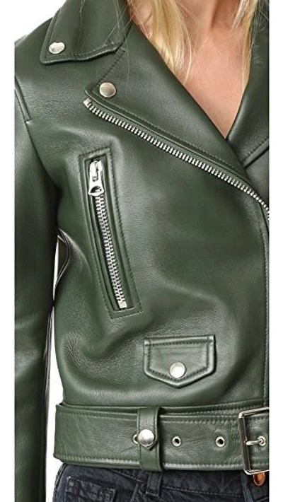 Shop Acne Studios Mock Leather Moto Jacket In Forest Green