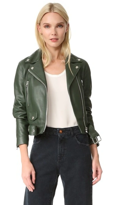 Shop Acne Studios Mock Leather Moto Jacket In Forest Green