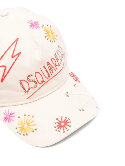 Dsquared2 Embroidered Studded Cap In White