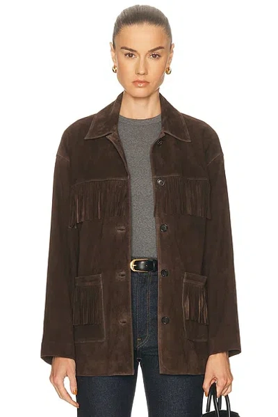 Nili Lotan Foudre Fringe-trimmed Suede Jacket In Burgundy