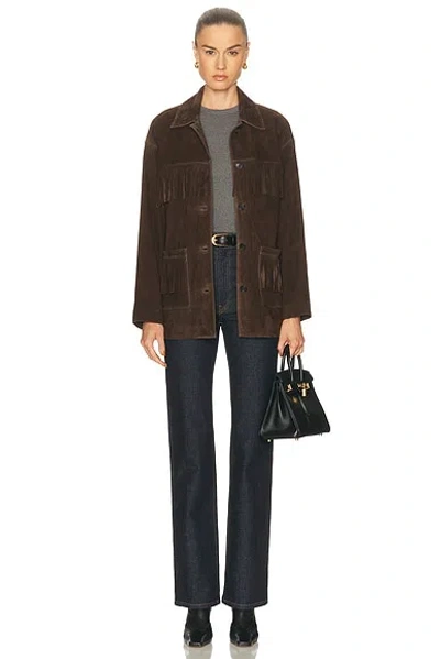 Nili Lotan Foudre Fringe-trimmed Suede Jacket In Burgundy