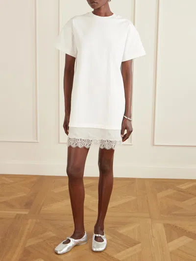 Staud Grier Silk And Lace-trimmed Cotton-jersey Mini Dress In White