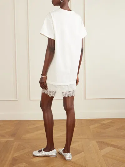 Staud Grier Silk And Lace-trimmed Cotton-jersey Mini Dress In White