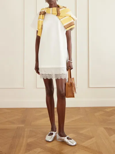 Staud Grier Silk And Lace-trimmed Cotton-jersey Mini Dress In White