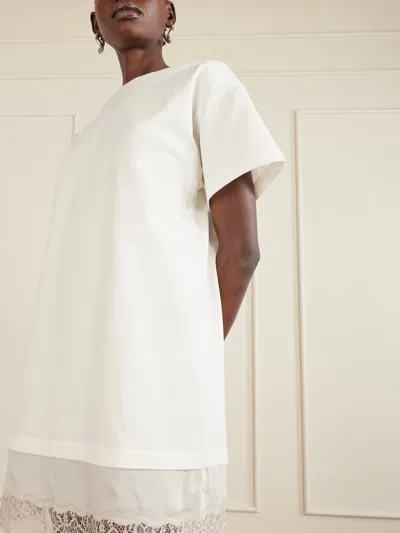 Staud Grier Silk And Lace-trimmed Cotton-jersey Mini Dress In White