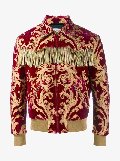 Shop Saint Laurent Fringed Brocade Jacket