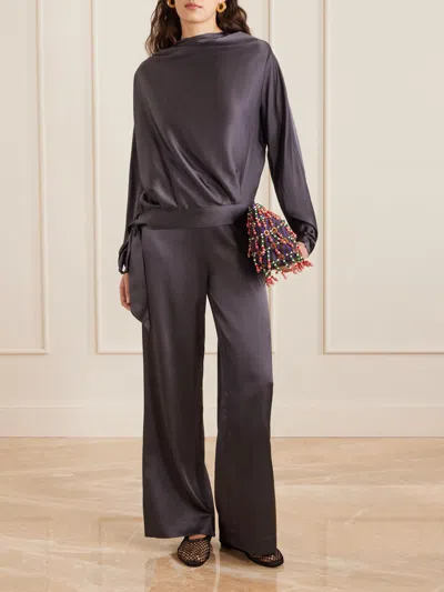 Staud Phoebe Draped Silk-blend Satin Blouse In Black