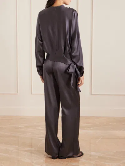Staud Phoebe Draped Silk-blend Satin Blouse In Black