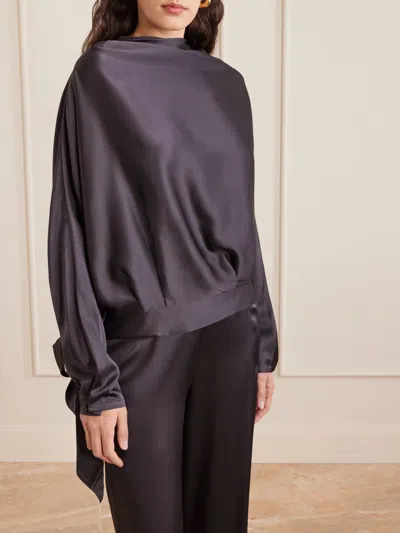 Staud Phoebe Draped Silk-blend Satin Blouse In Black