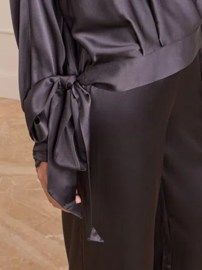 Staud Phoebe Draped Silk-blend Satin Blouse In Black