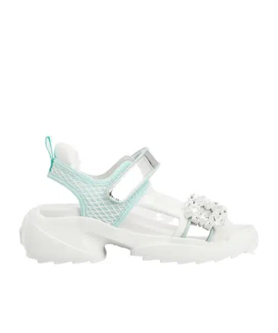 Roger Vivier Multicolor Viv On The Run Leather Sandals In White