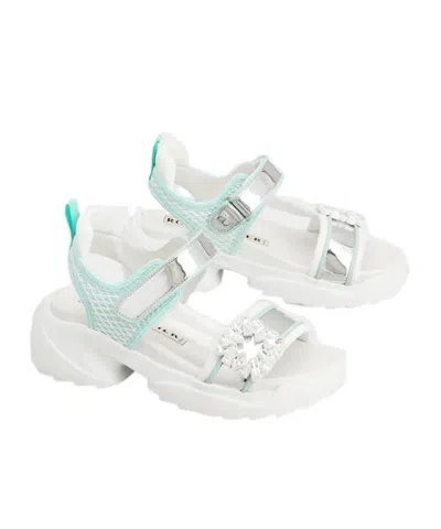 Roger Vivier Multicolor Viv On The Run Leather Sandals In White