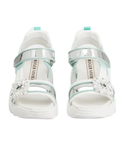 Roger Vivier Multicolor Viv On The Run Leather Sandals In White