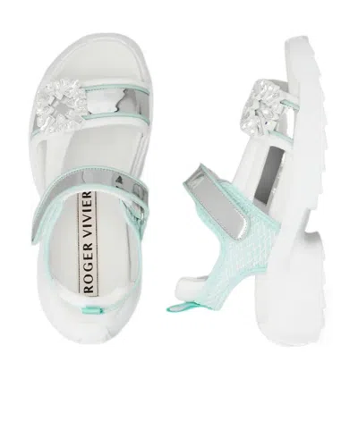 Roger Vivier Multicolor Viv On The Run Leather Sandals In White