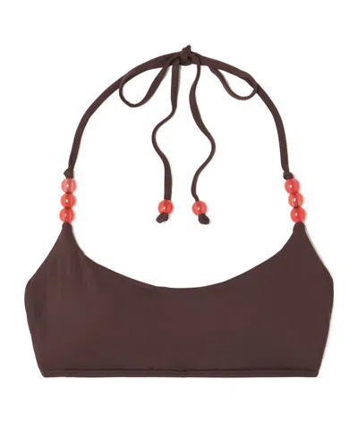 Staud Laird Embellished Bikini Top In Brown