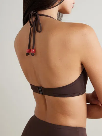 Staud Laird Embellished Bikini Top In Brown