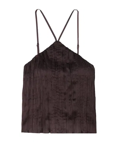 Staud Akari Plissé Halterneck Top In Brown