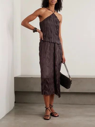 Staud Akari Plissé Halterneck Top In Brown