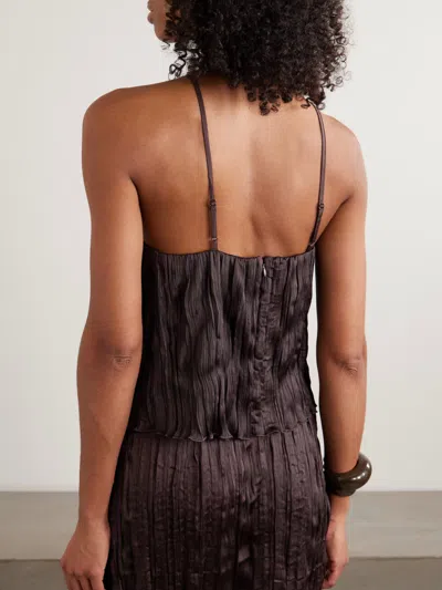 Staud Akari Plissé Halterneck Top In Brown