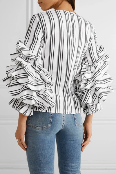 Shop Caroline Constas Athena Ruffled Striped Stretch Cotton-blend Top