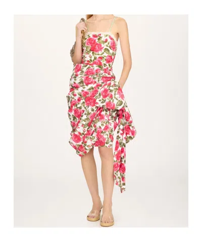 Chloé Bow-detailed Ruched Lace-trimmed Floral-print Swimsuit In Multi