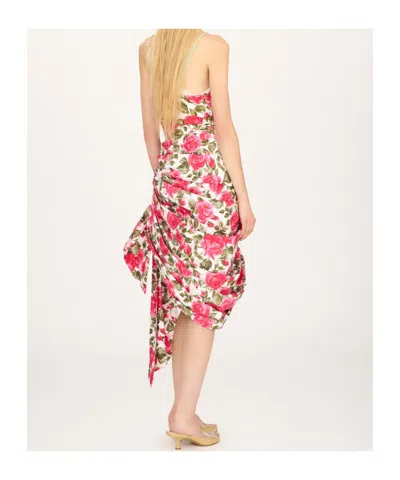 Chloé Bow-detailed Ruched Lace-trimmed Floral-print Swimsuit In Multi