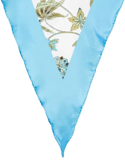 Fay Light Blue Triangular Scarf With Floral Print In Neutral