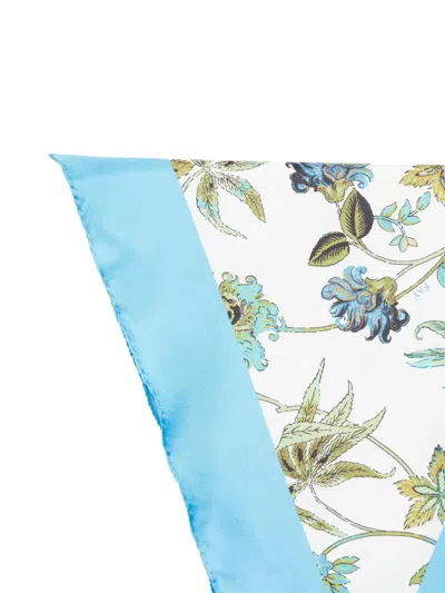 Fay Light Blue Triangular Scarf With Floral Print In Neutral