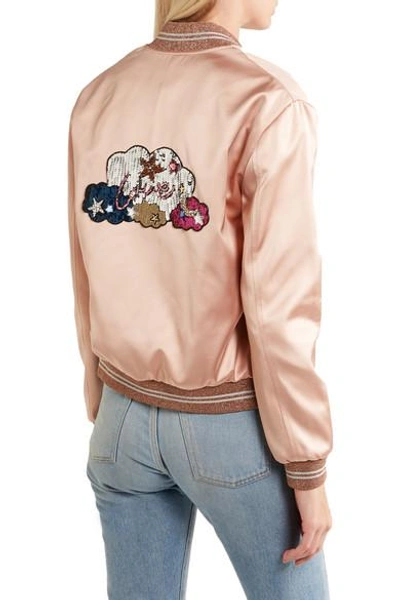 Shop Saint Laurent Embellished Satin Bomber Jacket