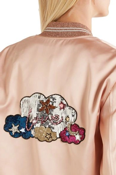Shop Saint Laurent Embellished Satin Bomber Jacket