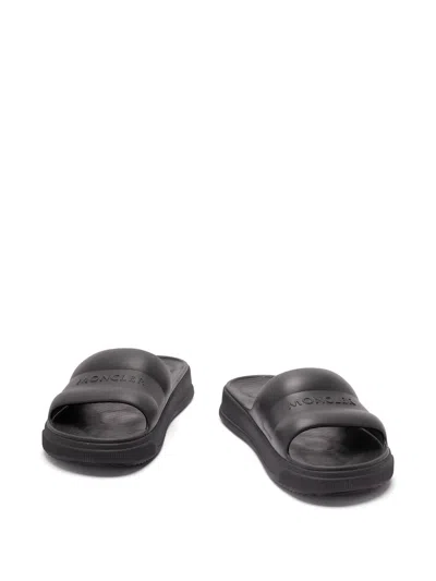 Moncler Altive Slide Sandals Open Toe Flat In Black