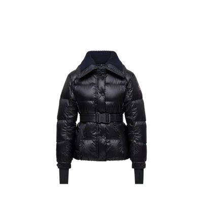 Moncler Puffer Jacket With Belted Waist And High Collar In Black