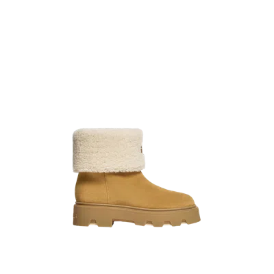 Moncler Aurea Mini Ankle Boots In Suede Leather And Shearling In Brown