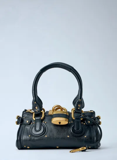 Chloé Paddington Black Shoulder Bag With Oversized Padlock And C-shaped Buckles In Grainy Leather Woman In Black